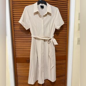 Alex Marie Cream Striped Midi Dress